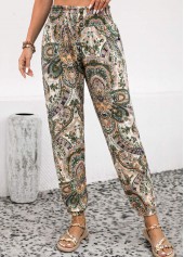 Tribal Print Soft Dusty Pink Jogger Elastic Waist Pants
