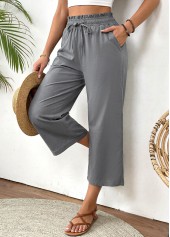 Grey Straight Leg Elastic Waist High Waisted Pants