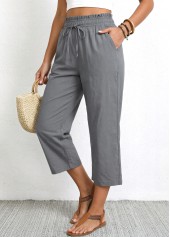 Grey Straight Leg Elastic Waist High Waisted Pants