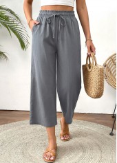 Grey Straight Leg Elastic Waist High Waisted Pants