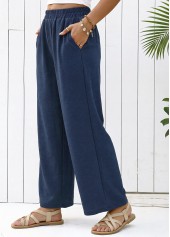 Navy Straight Leg Elastic Waist High Waisted Pants