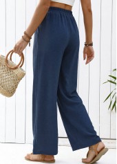 Navy Straight Leg Elastic Waist High Waisted Pants