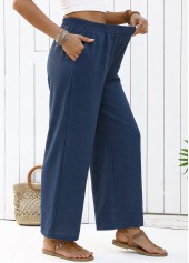 Navy Straight Leg Elastic Waist High Waisted Pants