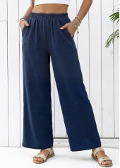 Navy Straight Leg Elastic Waist High Waisted Pants