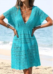Tummy Coverage Blue V Neck Cover Up