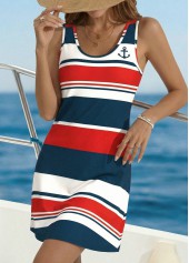 Striped Tummy Coverage Multi Color Short Sleeveless Dress