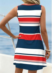 Striped Tummy Coverage Multi Color Short Sleeveless Dress