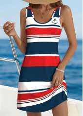 Striped Tummy Coverage Multi Color Short Sleeveless Dress