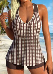 Mid Waisted Circular Ring Dark Coffee Tankini Set