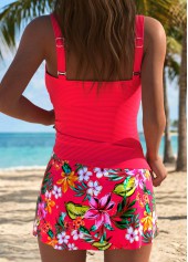 Mid Waisted Floral Print Tummy Coverage Coral Tankini Set