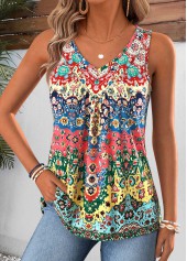 Tribal Print Patchwork Multi Color Sleeveless Tank Top