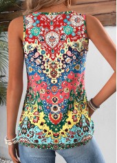 Tribal Print Patchwork Multi Color Sleeveless Tank Top