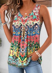Tribal Print Patchwork Multi Color Sleeveless Tank Top