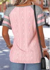 Patchwork Light Pink Short Sleeve Round Neck T Shirt