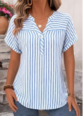 Striped Bowknot Blue Strappy Halter Blouse