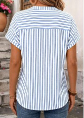 Striped Bowknot Blue Strappy Halter Blouse