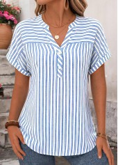 Striped Bowknot Blue Strappy Halter Blouse