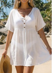 Tummy Coverage White V Neck Cover Up