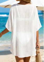 Cut Out White V Neck Cover Up