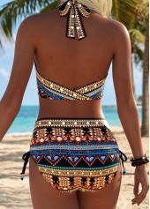 Mid Waisted Tribal Print Bowknot Multi Color Bikini Set
