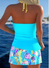Mid Waisted Marine Life Print Cyan Tankini Set