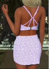 Mid Waisted Floral Print Three-piece Purple Bikini Set