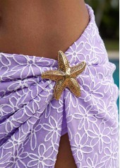 Mid Waisted Floral Print Three-piece Purple Bikini Set
