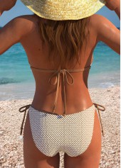 Mid Waisted Plaid Three-piece Light Coffee Bikini Set