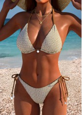 Mid Waisted Plaid Three-piece Light Coffee Bikini Set