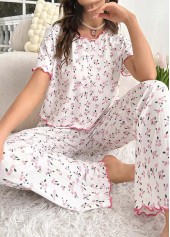 Ditsy Floral Print White Lounge Top and Pants