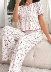 Ditsy Floral Print White Lounge Top and Pants