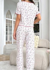 Ditsy Floral Print White Lounge Top and Pants