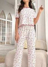 Ditsy Floral Print White Lounge Top and Pants