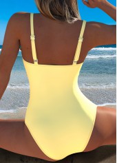 Floral Print Cut Out Light Yellow One Piece Swimwear