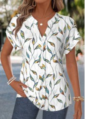 Floral Print Patchwork Raw White Short Sleeve T Shirt