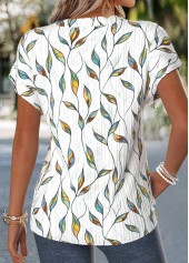 Floral Print Patchwork Raw White Short Sleeve T Shirt