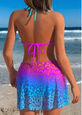 Low Waisted Leopard Three-piece Cyan Bikini Set