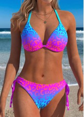 Low Waisted Leopard Three-piece Cyan Bikini Set