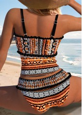 Mid Waisted Tribal Print Patchwork Orange Tankini Set