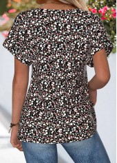 Ditsy Floral Print Tummy Coverage Black Short Sleeve Blouse