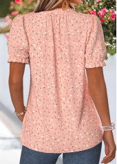 Floral Print Frill Dusty Pink Short Sleeve T Shirt