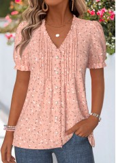Floral Print Frill Dusty Pink Short Sleeve T Shirt