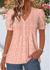 Floral Print Frill Dusty Pink Short Sleeve T Shirt