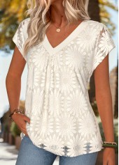 Tummy Coverage White Short Sleeve V Neck T Shirt