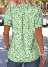 Ditsy Floral Print Tuck Stitch Light Green T Shirt