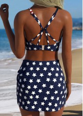 Mid Waisted Flag Print Three-piece Multi Color Bikini Set