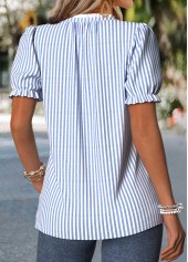 Striped Frill Dusty Blue Short Sleeve T Shirt