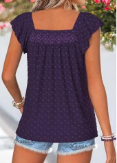 Curved Hem Purple Short Sleeve Square Neck Tank Top