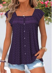 Curved Hem Purple Short Sleeve Square Neck Tank Top