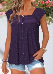 Curved Hem Purple Short Sleeve Square Neck Tank Top